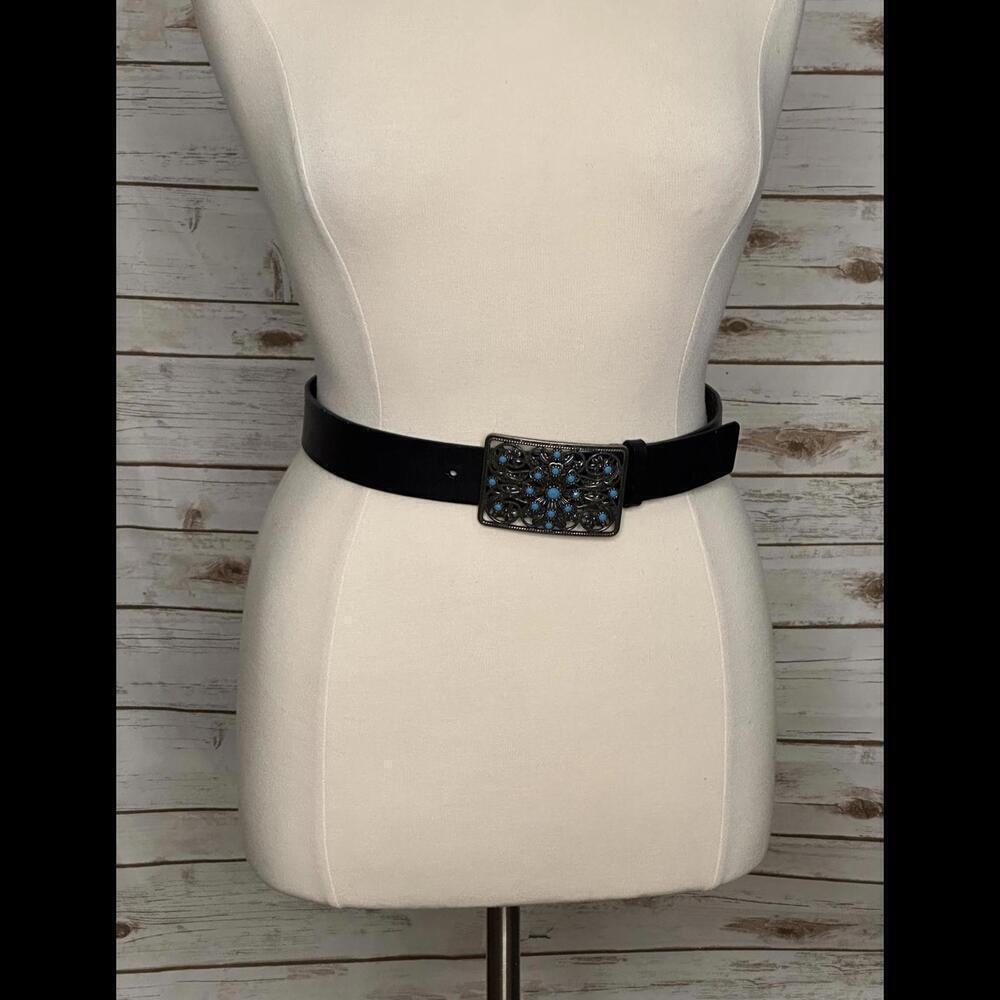 Western-style antique silver turquiose stone leather belt Size Medium